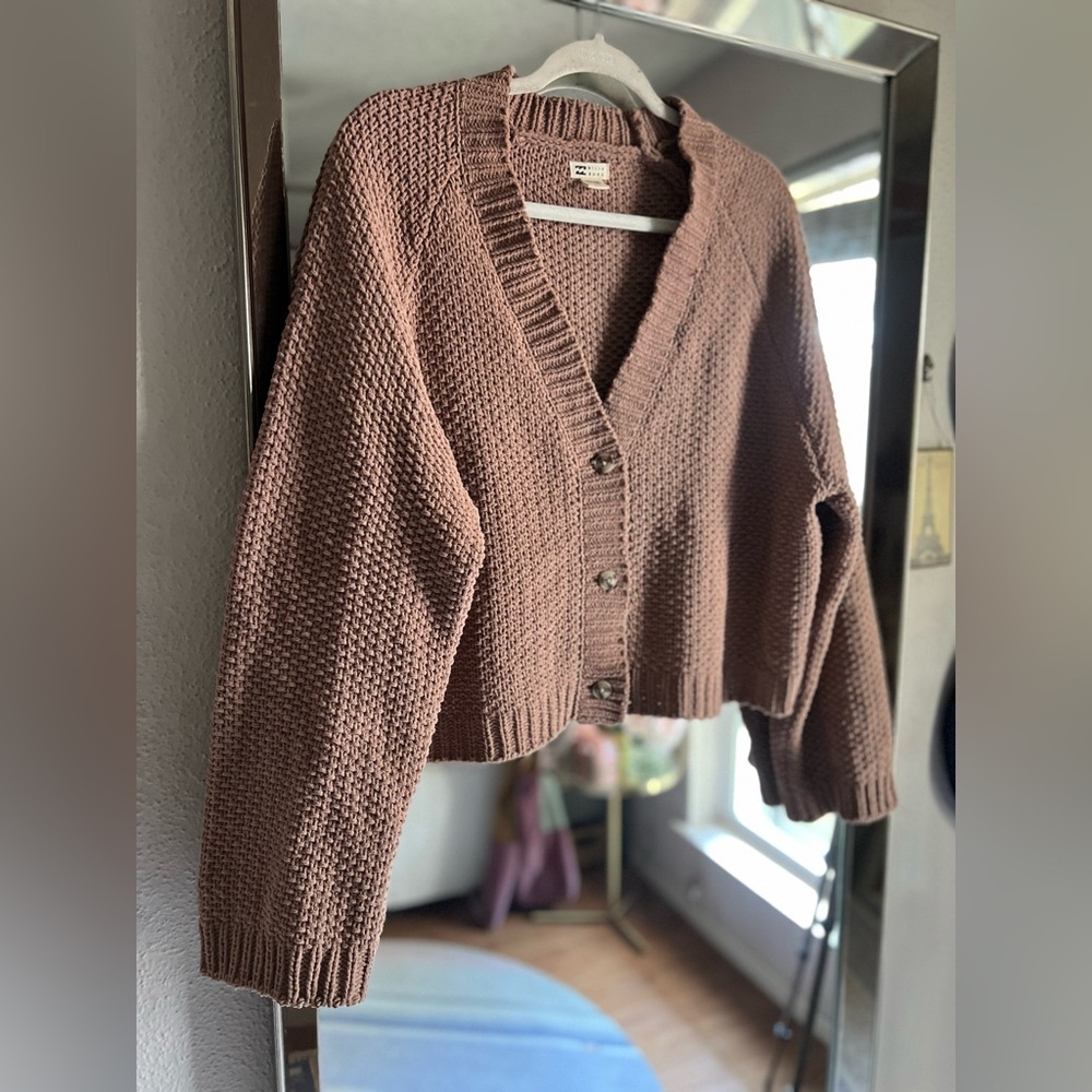 Super Comfy Billabong Chenille Knit Chunky Cardigan / Warm Tan - Large